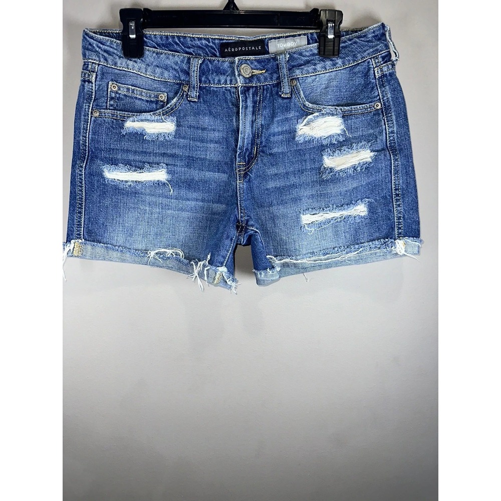 Aeropostale Tomboy Denim Jean Shorts Women's 6 Distressed Blue